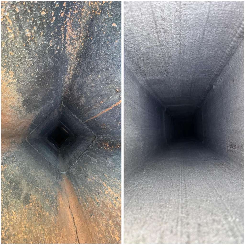 Chimney flue sweep before and after in Cincinnati