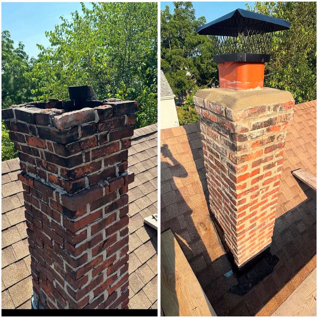 Chimney full stack rebuild before and after in Cincinnati