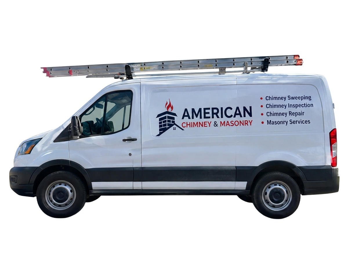 American Chimney & Masonry service van driving through Cincinnati